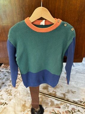 H&M Colorblock Knit Sweater in Green, Blue & Orange